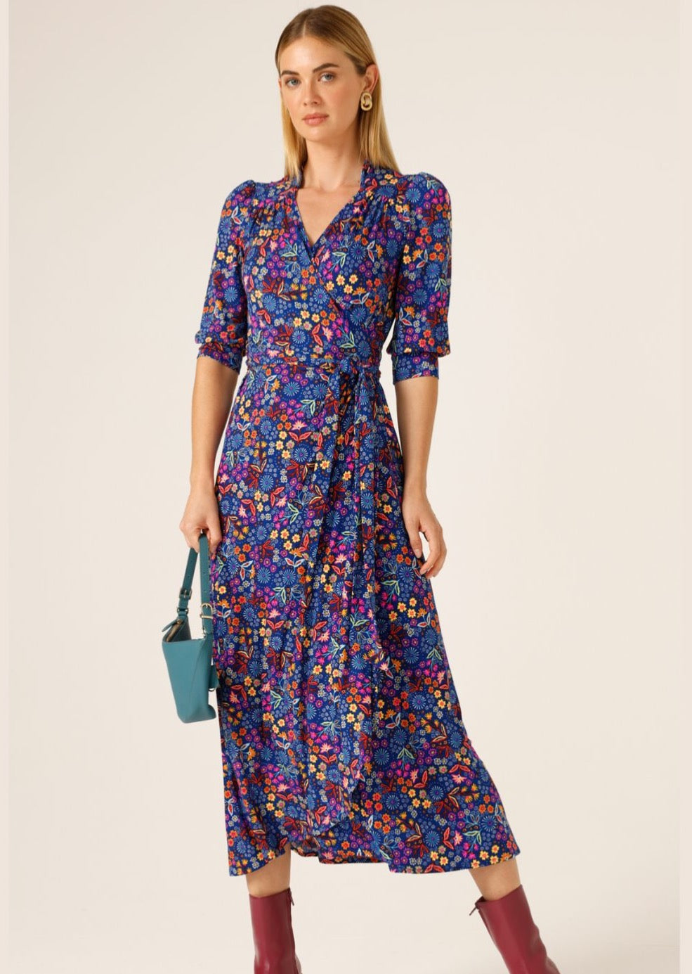 Sacha Drake Sapphire Flame Wrap Midi Dress