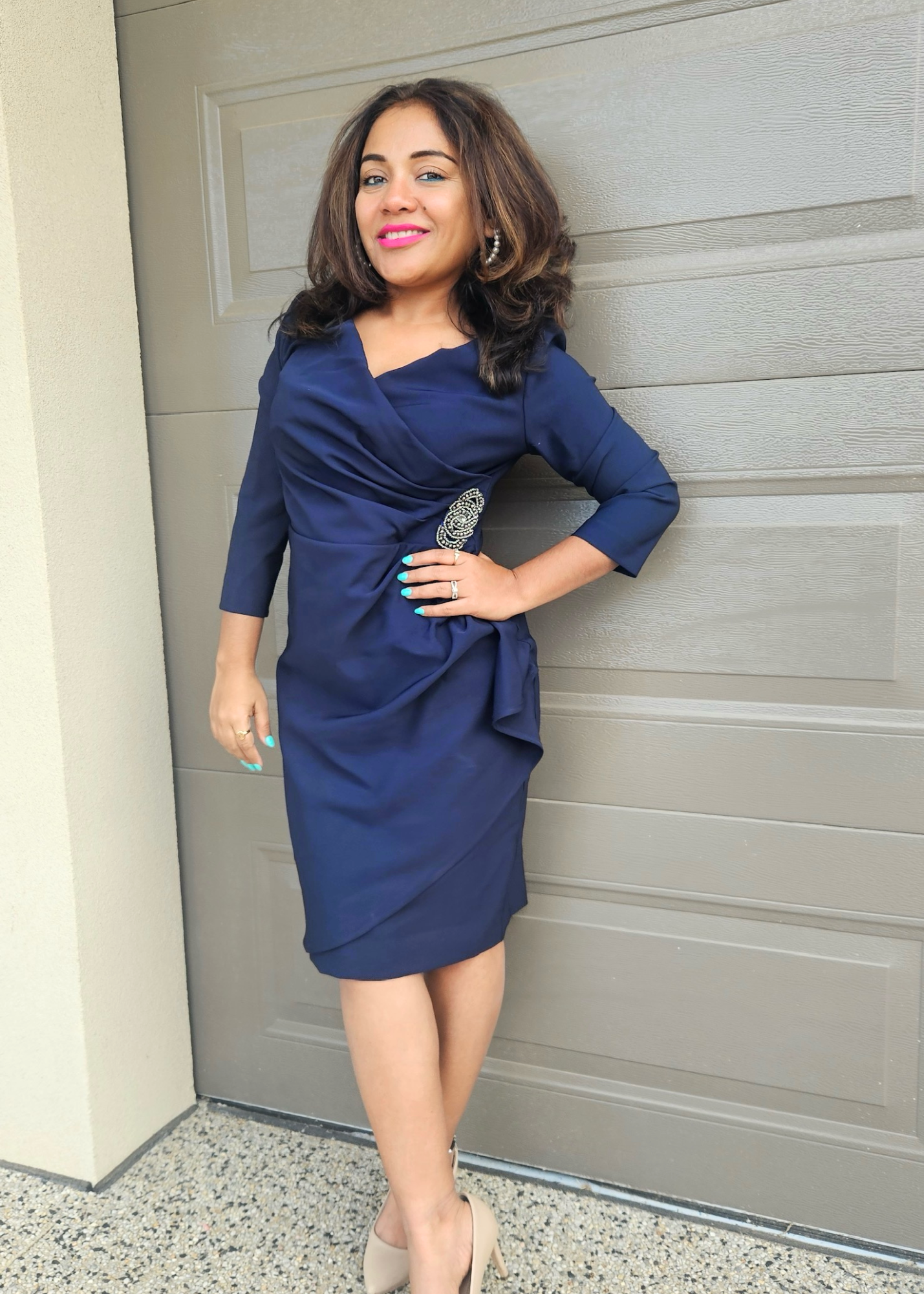 Lara - Joseph Ribkoff Navy Blue Lux Twill Wrap Dress