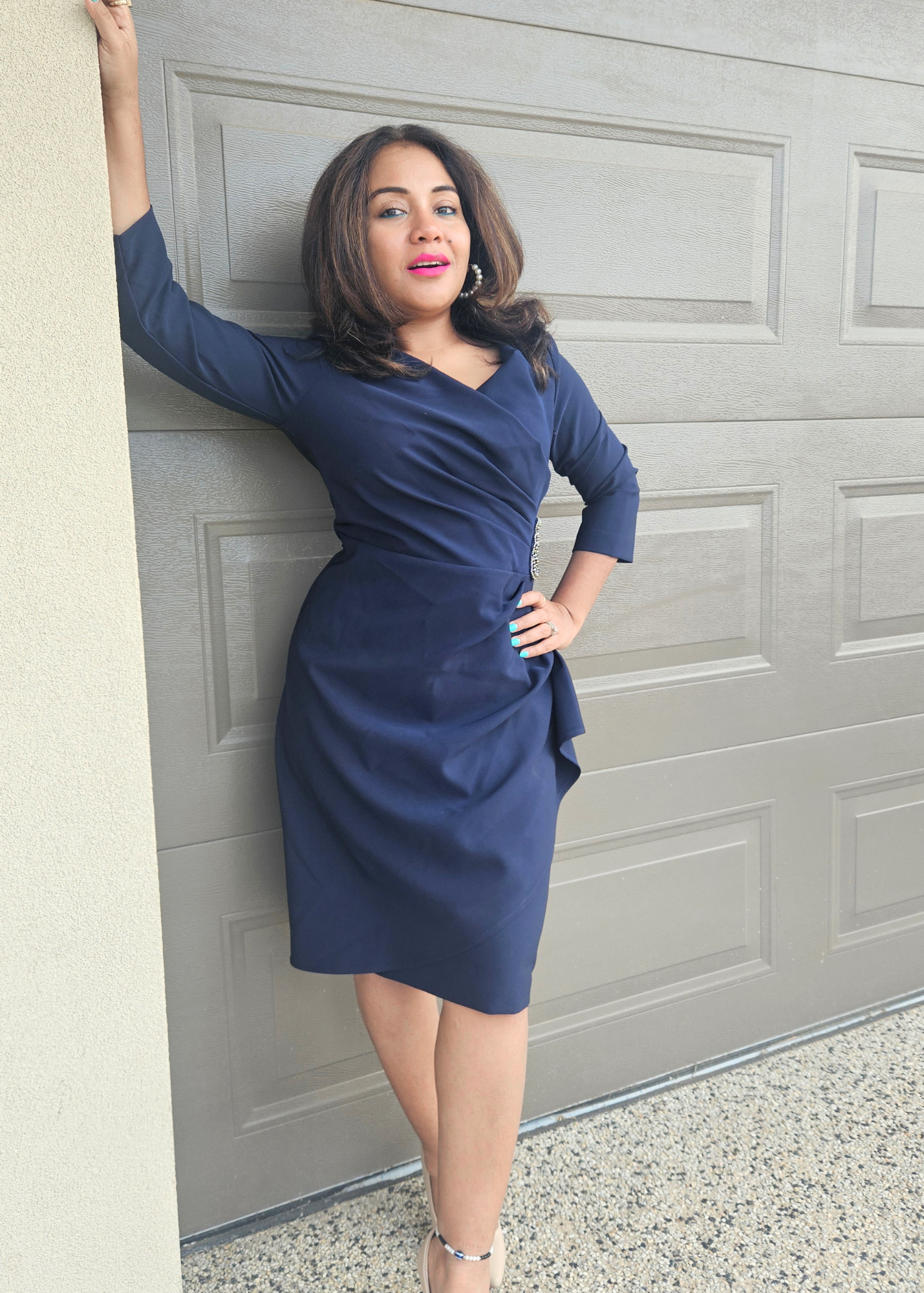 Lara - Joseph Ribkoff Navy Blue Lux Twill Wrap Dress