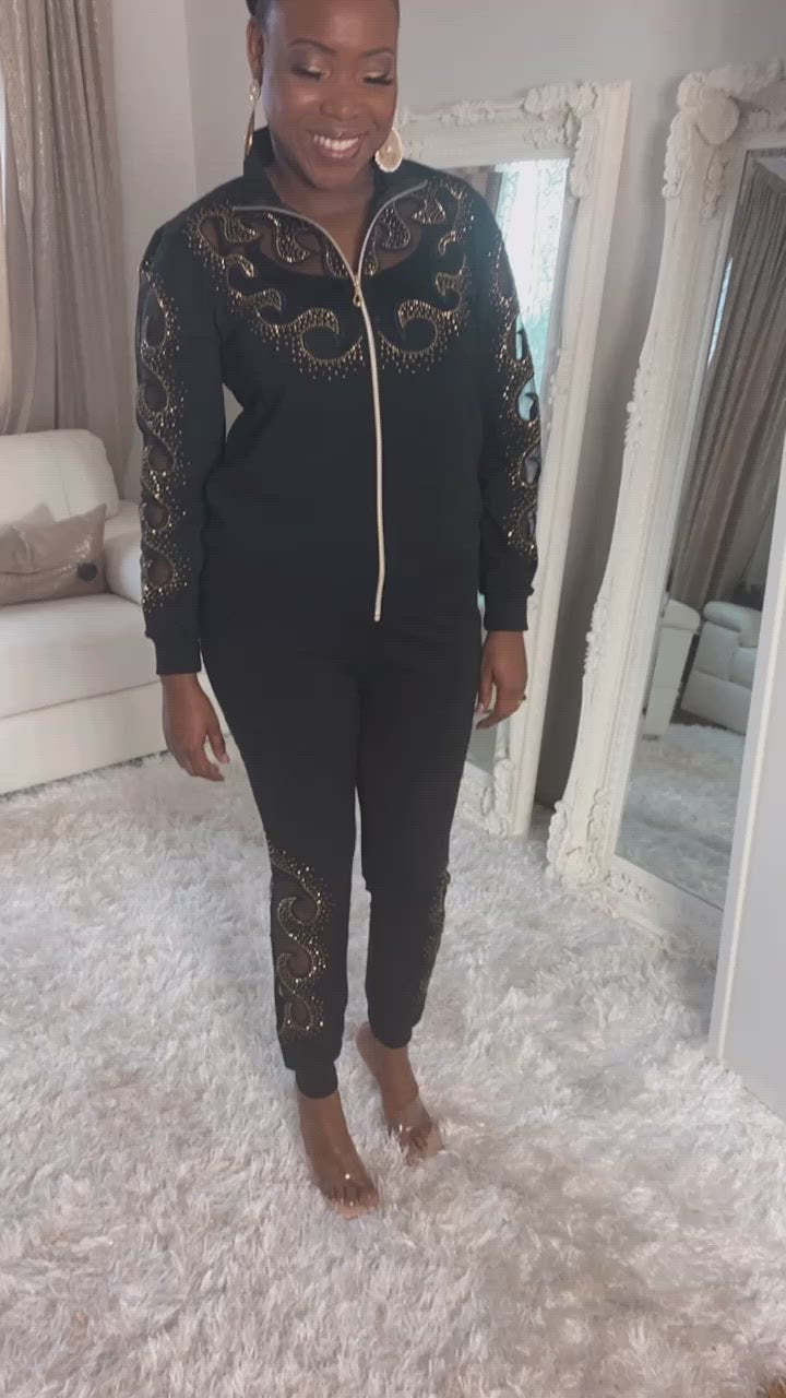 Lace And Gold Stud Detail Tracksuit