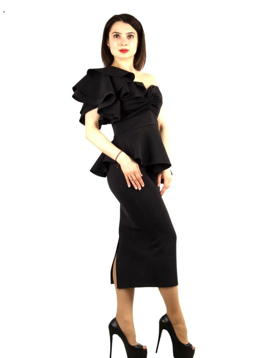 Jasmin Black One Shoulder Dress (PREORDER)