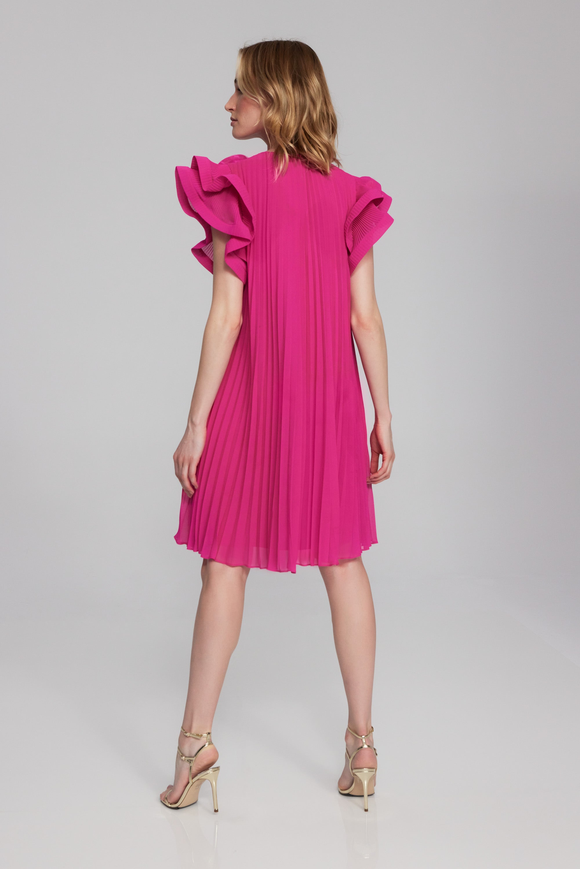 Joseph Ribkoff Chiffon Pleated Dress with Organza Flower Detail