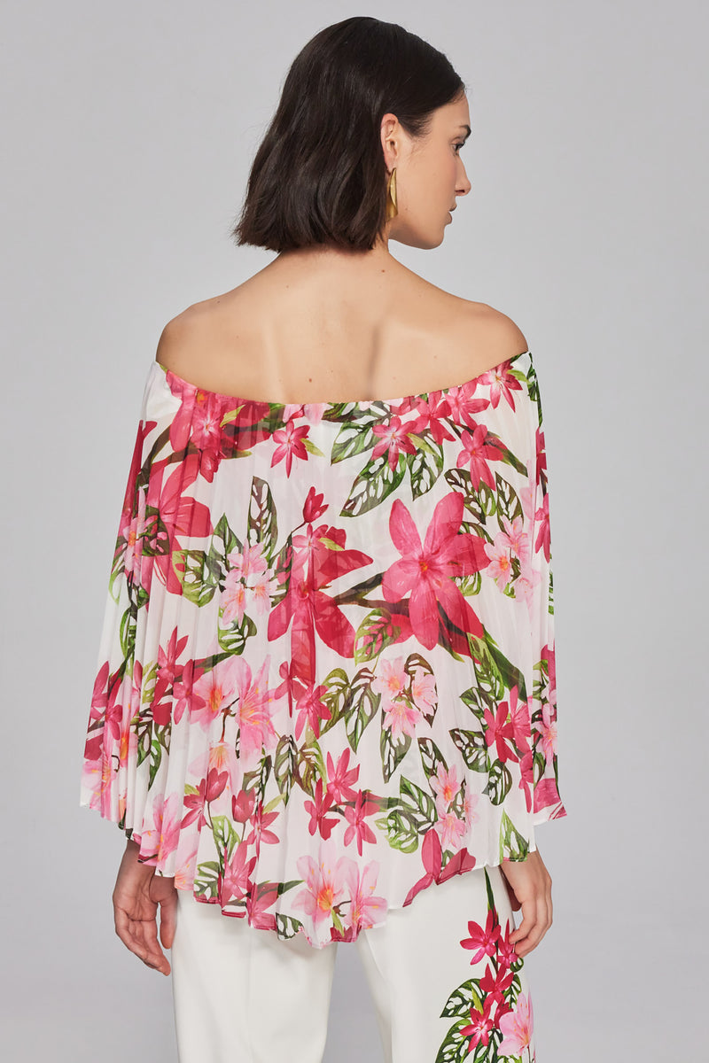 Joseph Ribkoff Floral Print Chiffon Off-the-Shoulder Top