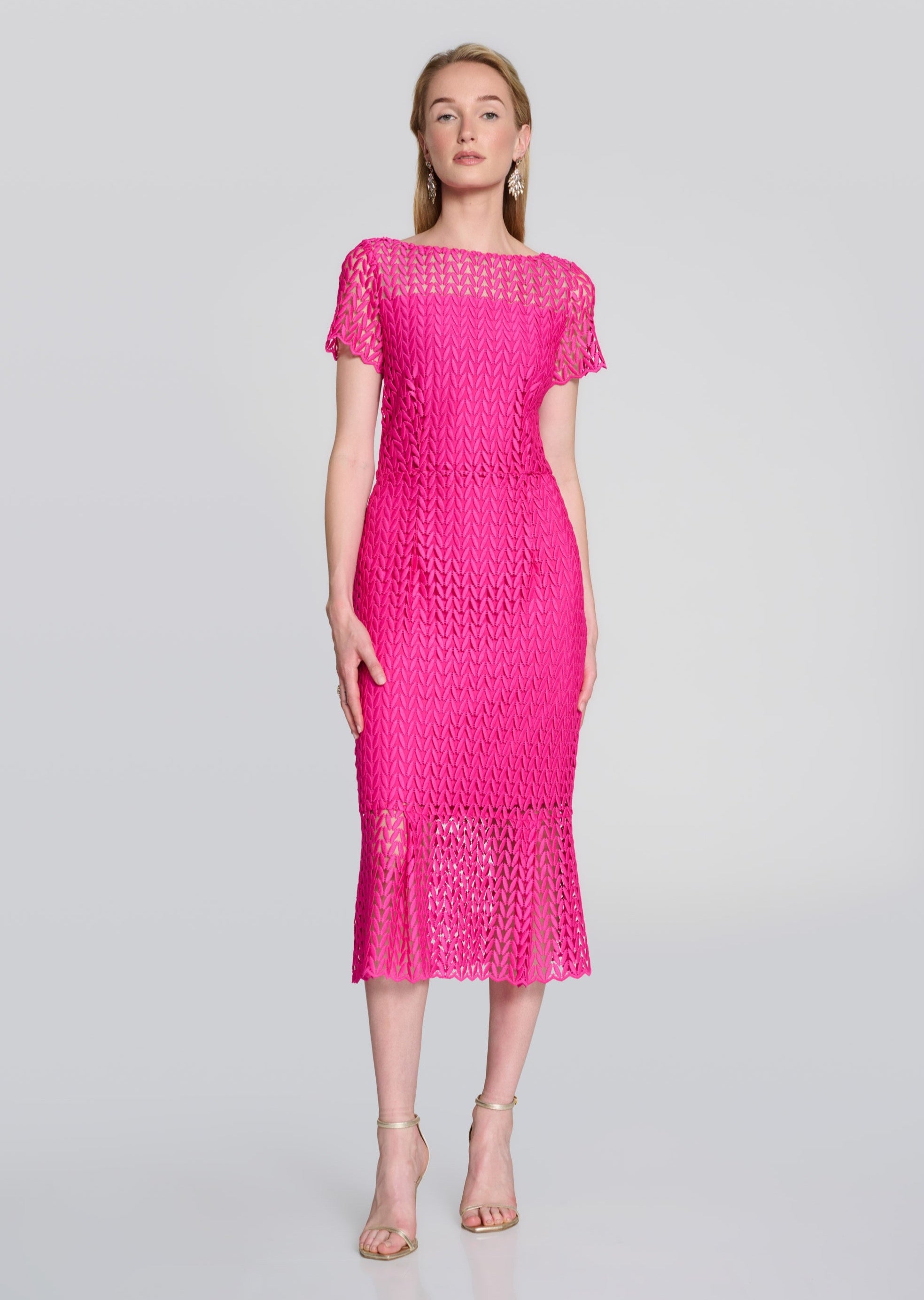 Phoebe - Joseph Ribkoff Pink Guipure Lace Flounce Dress