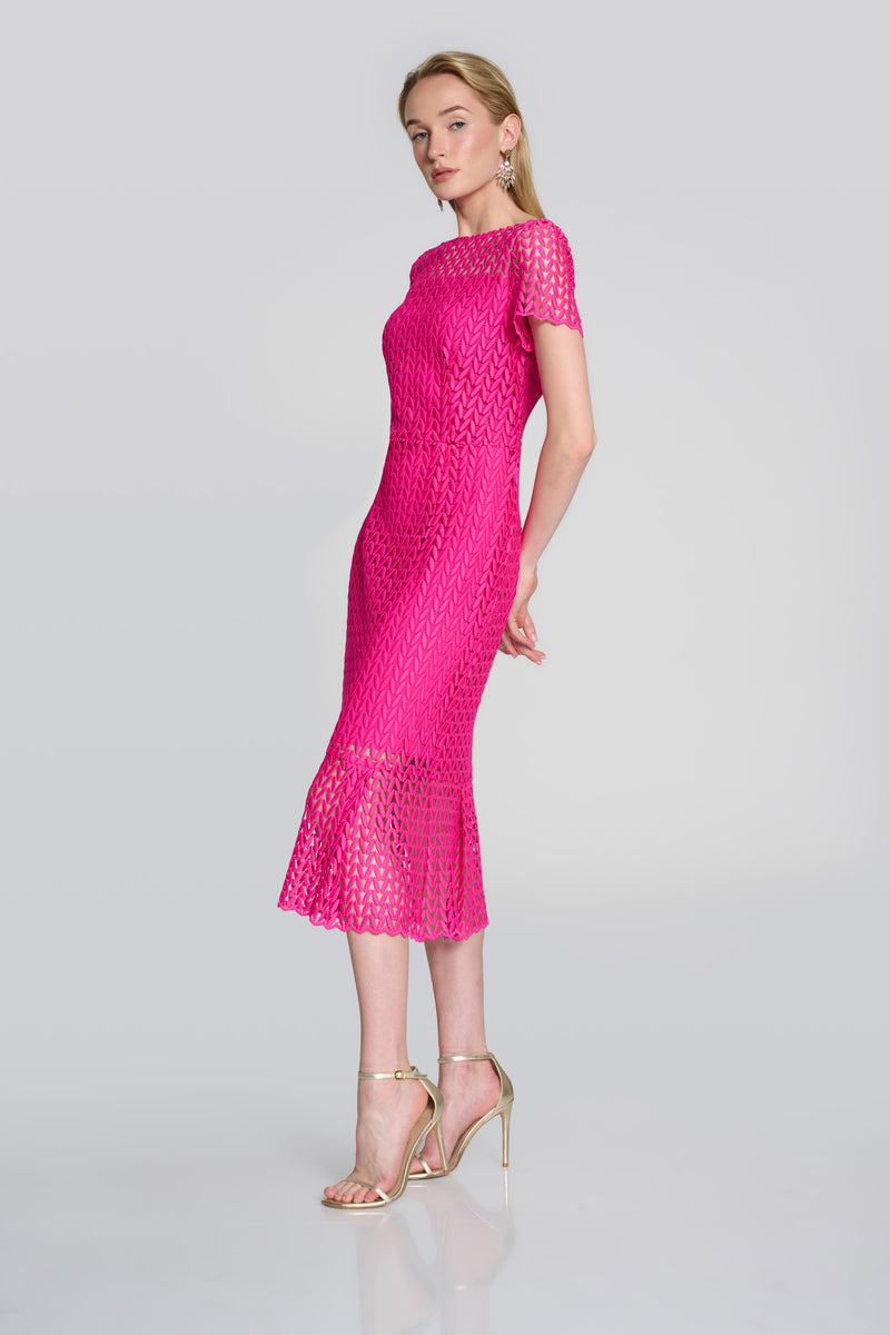 Phoebe - Joseph Ribkoff Pink Guipure Lace Flounce Dress