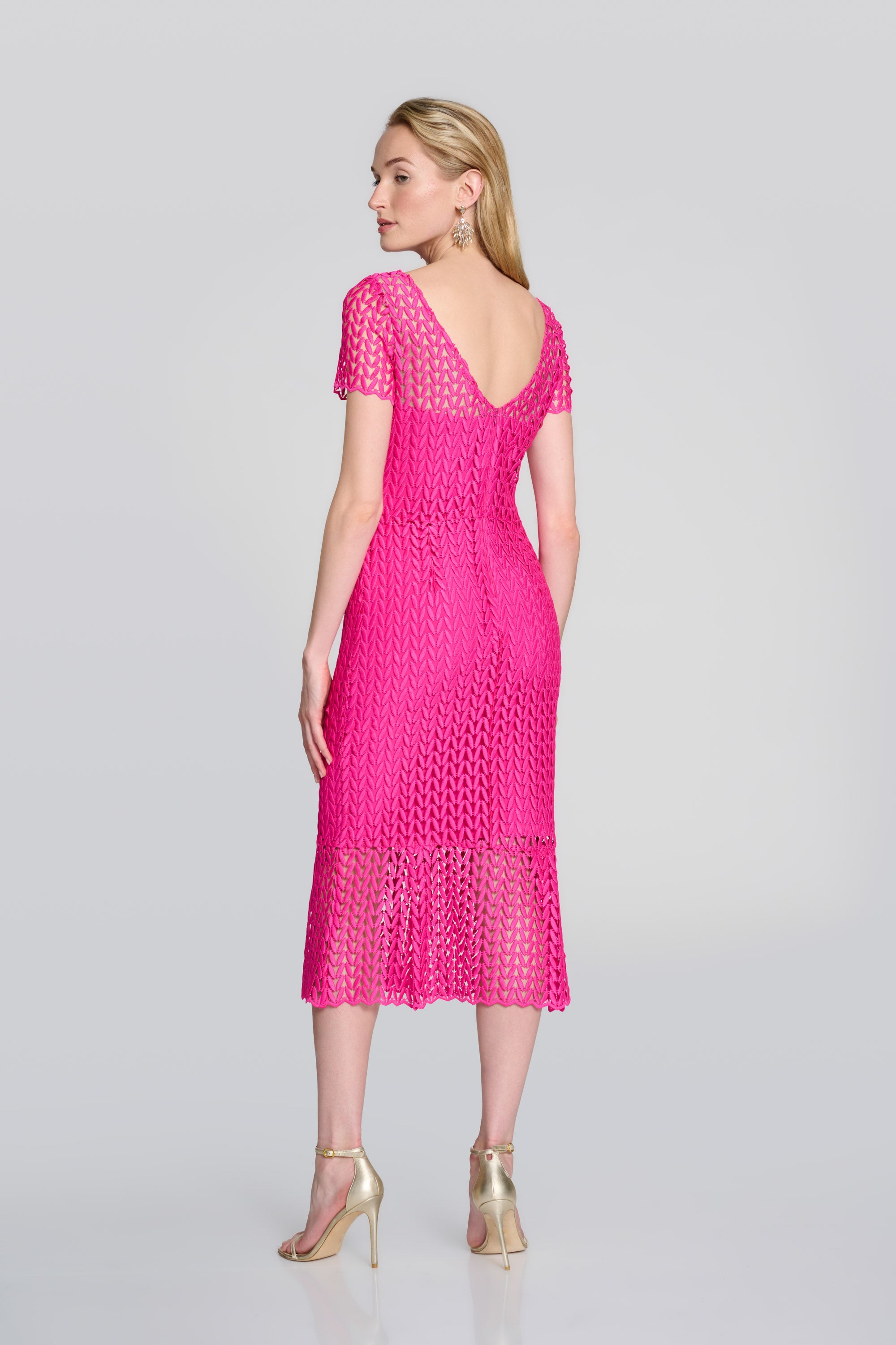 Phoebe - Joseph Ribkoff Pink Guipure Lace Flounce Dress