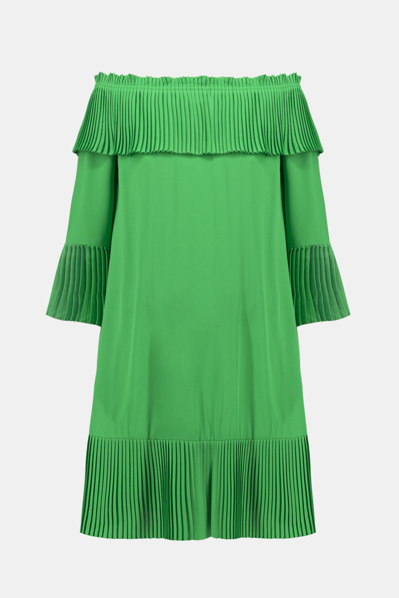 Joseph Ribkoff Georgette Island Green Off-the-Shoulder A-line Dress