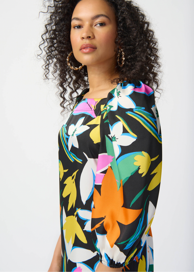 Mona - Joseph Ribkoff Floral Print Satin Dress