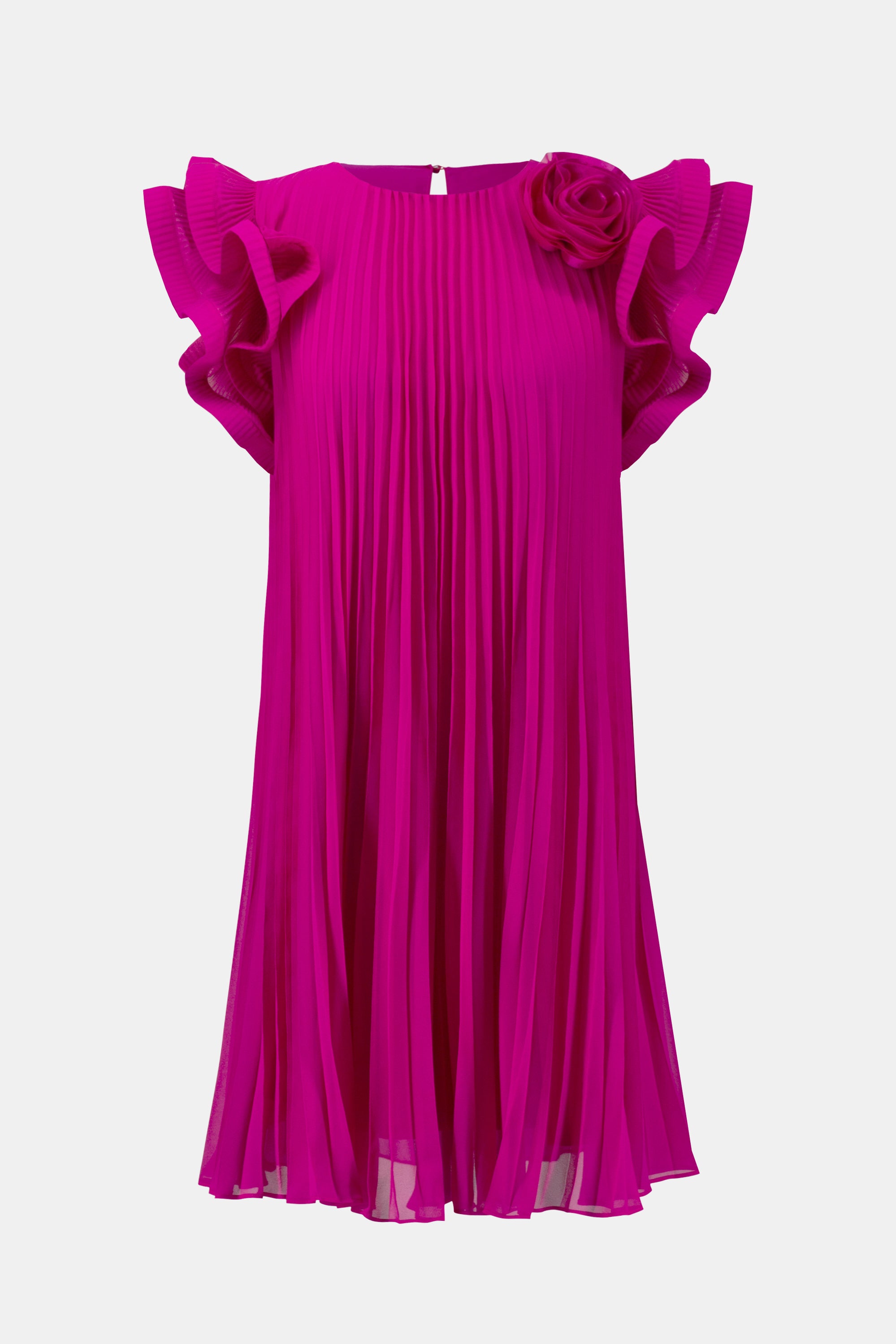 Joseph Ribkoff Chiffon Pleated Dress with Organza Flower Detail