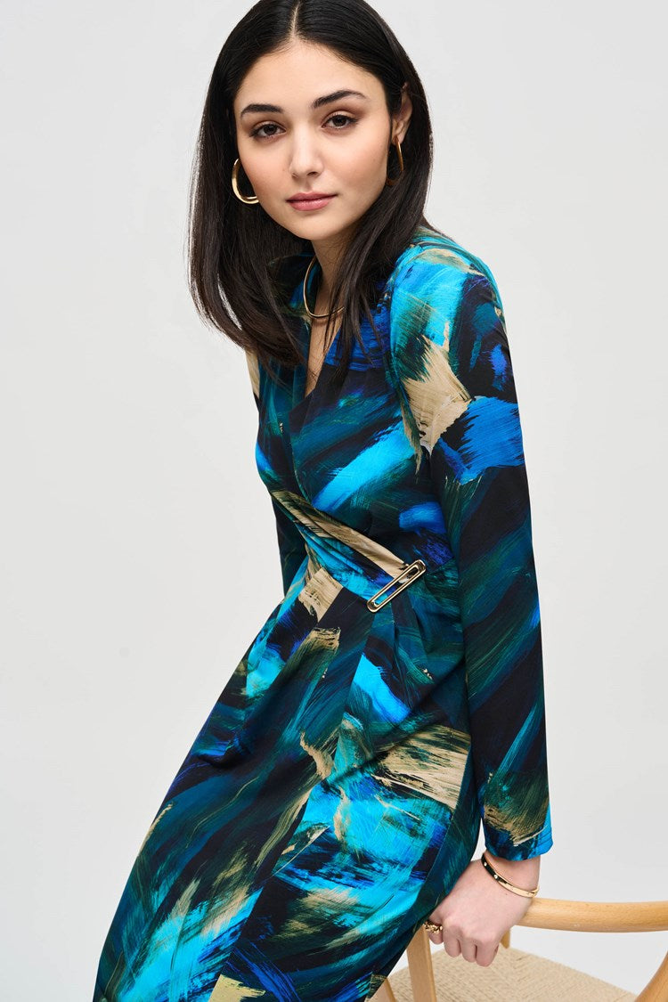 Monica - Joseph Ribkoff Silky Knit Abstract Print Wrap Dress