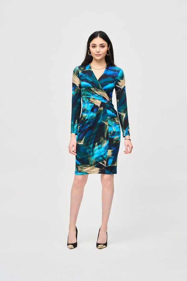 Monica - Joseph Ribkoff Silky Knit Abstract Print Wrap Dress(PREORDER)