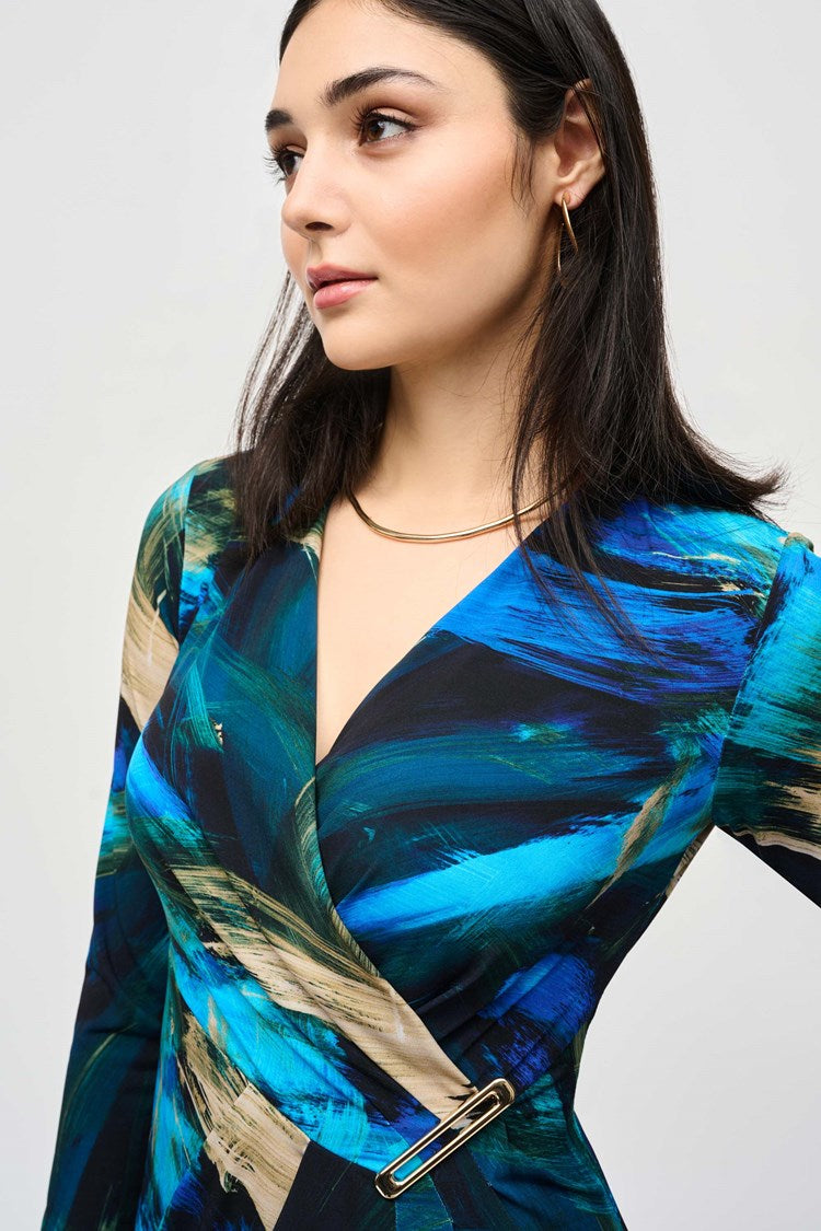 Monica - Joseph Ribkoff Silky Knit Abstract Print Wrap Dress