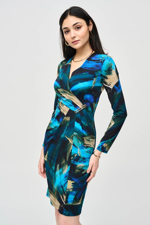 Monica - Joseph Ribkoff Silky Knit Abstract Print Wrap Dress