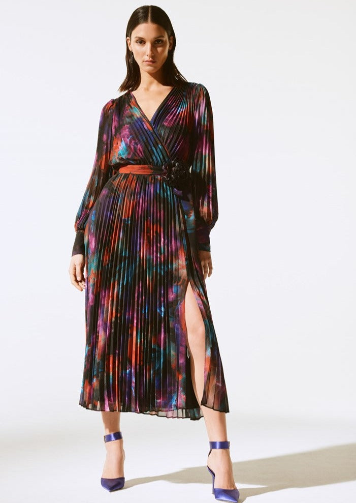 Summer - Joseph Ribkoff Floral Print Chiffon Pleated Midi Dress