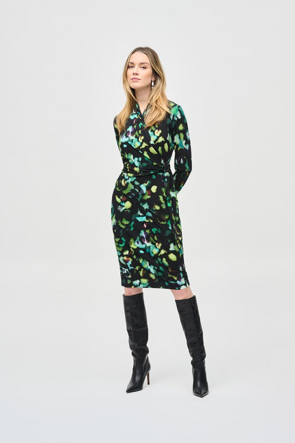 Joseph Ribkoff Silky Knit Abstract Print Wrap Dress