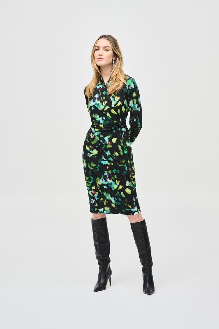 Rachel - Joseph Ribkoff Silky Knit Abstract Print Wrap Dress