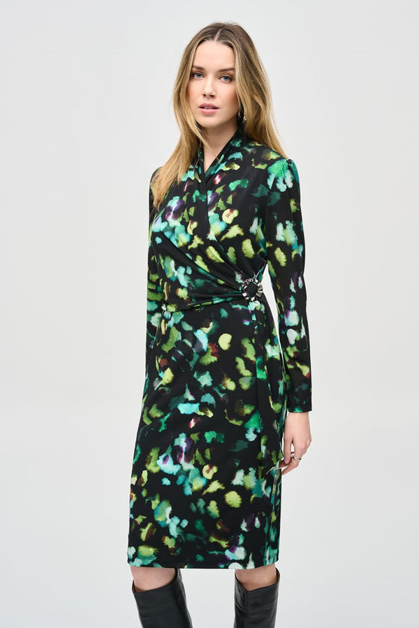 Joseph Ribkoff Silky Knit Abstract Print Wrap Dress