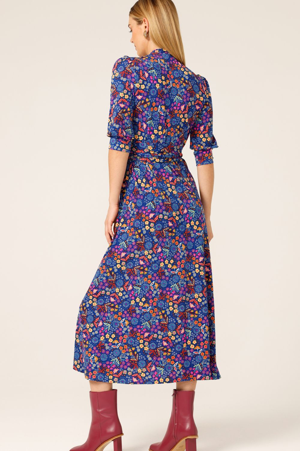 Sacha Drake Sapphire Flame Wrap Midi Dress