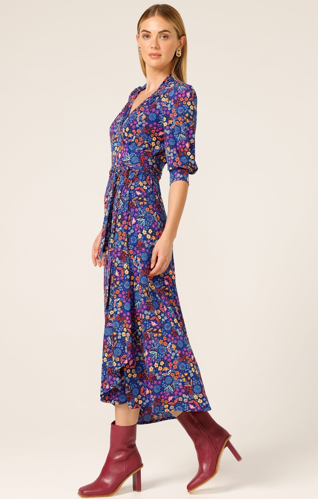 Sacha Drake Sapphire Flame Wrap Midi Dress