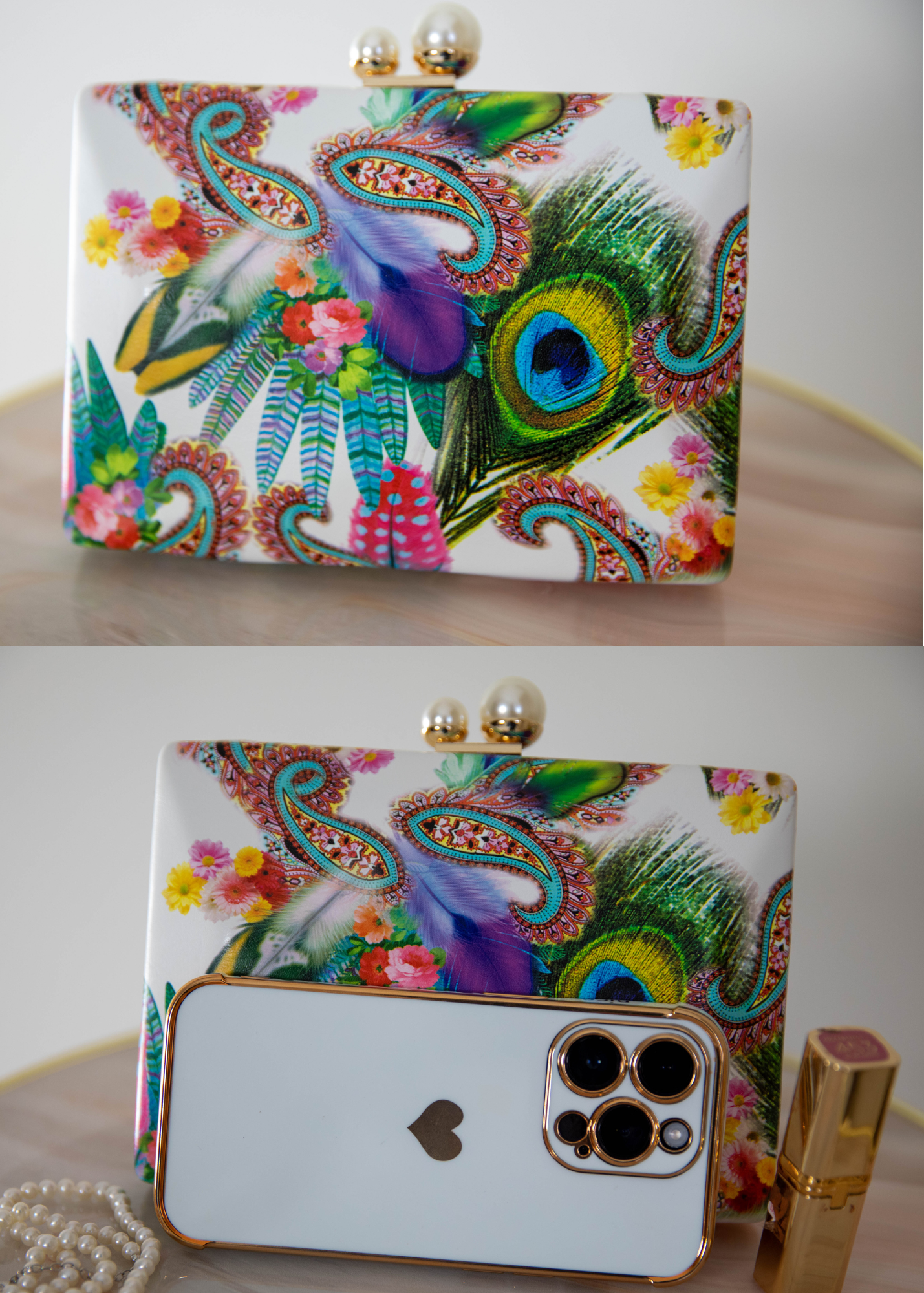 Peacock Feather Evening Clutch Bag