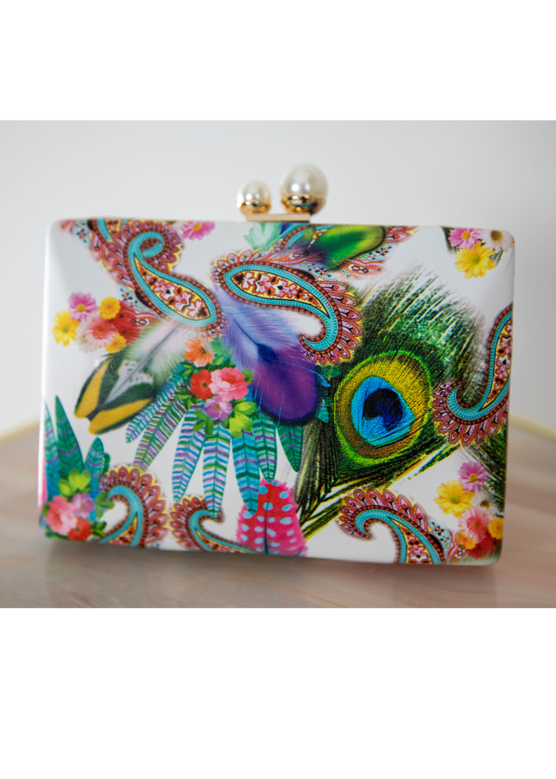 Peacock Feather Evening Clutch Bag