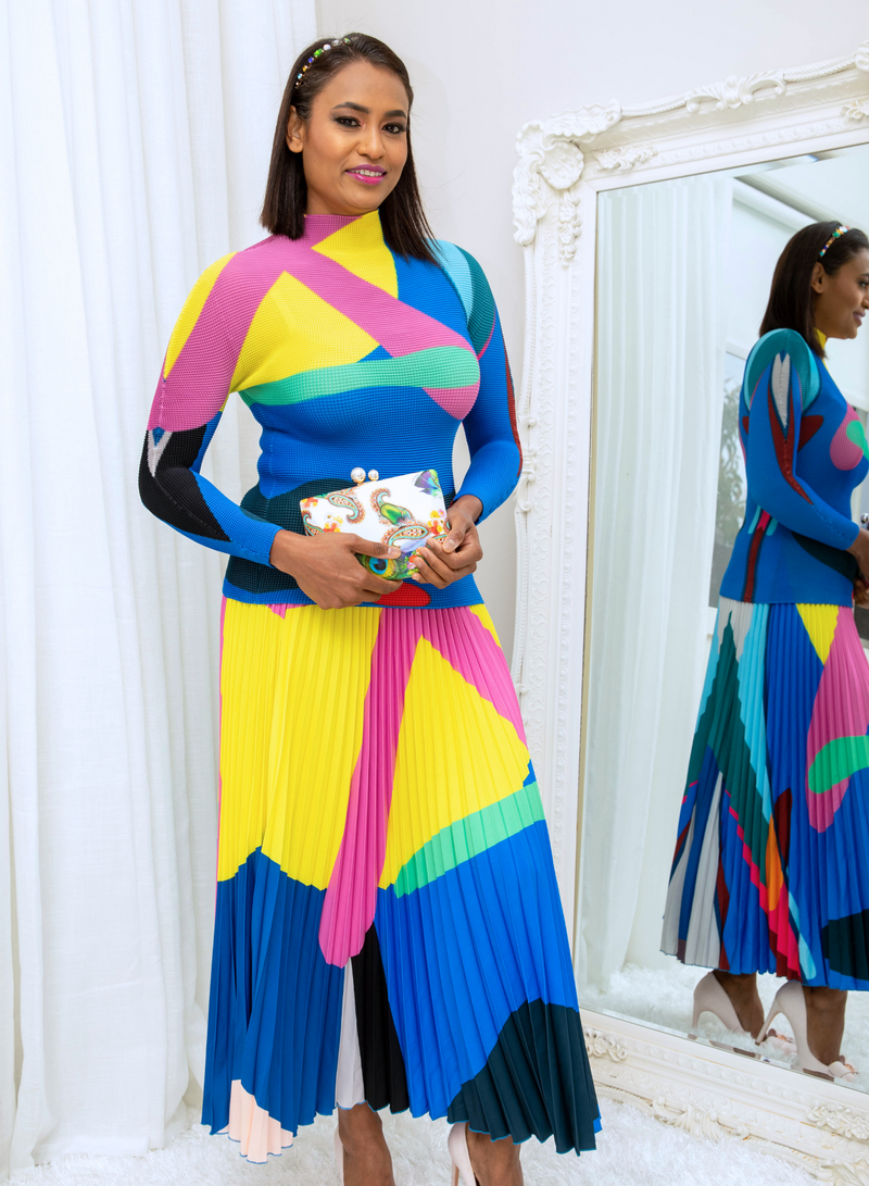 Abby Multicolored Pleated Dress