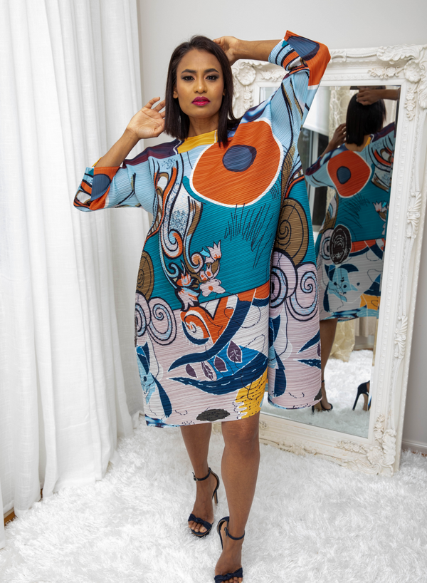 Eva Geometric Print Trapeze Dress
