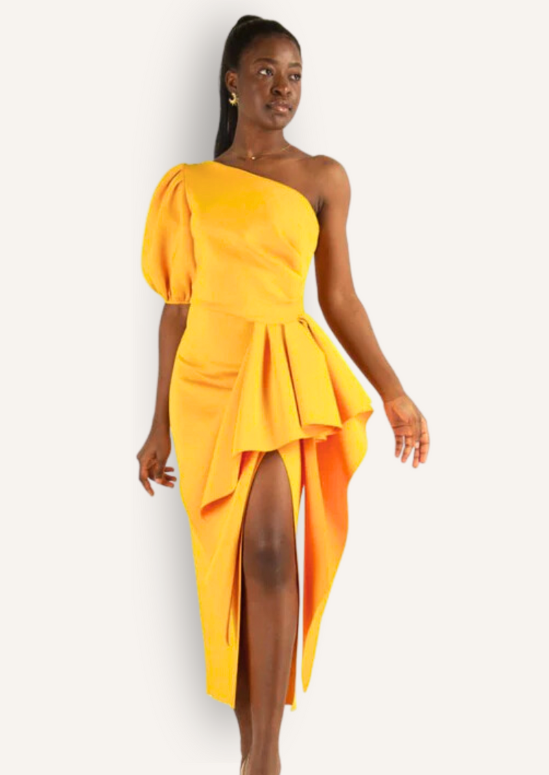 One shoulder mustard deals dress