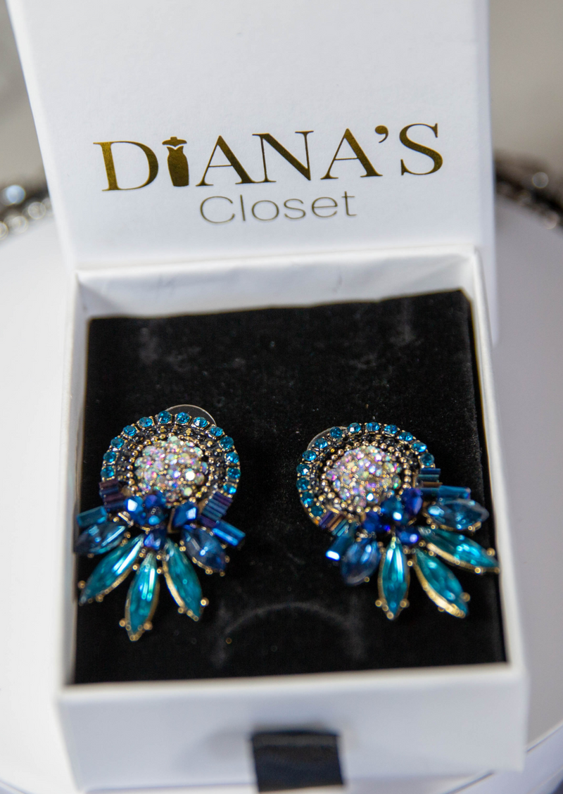 Blue Rhine stone Drop Earrings