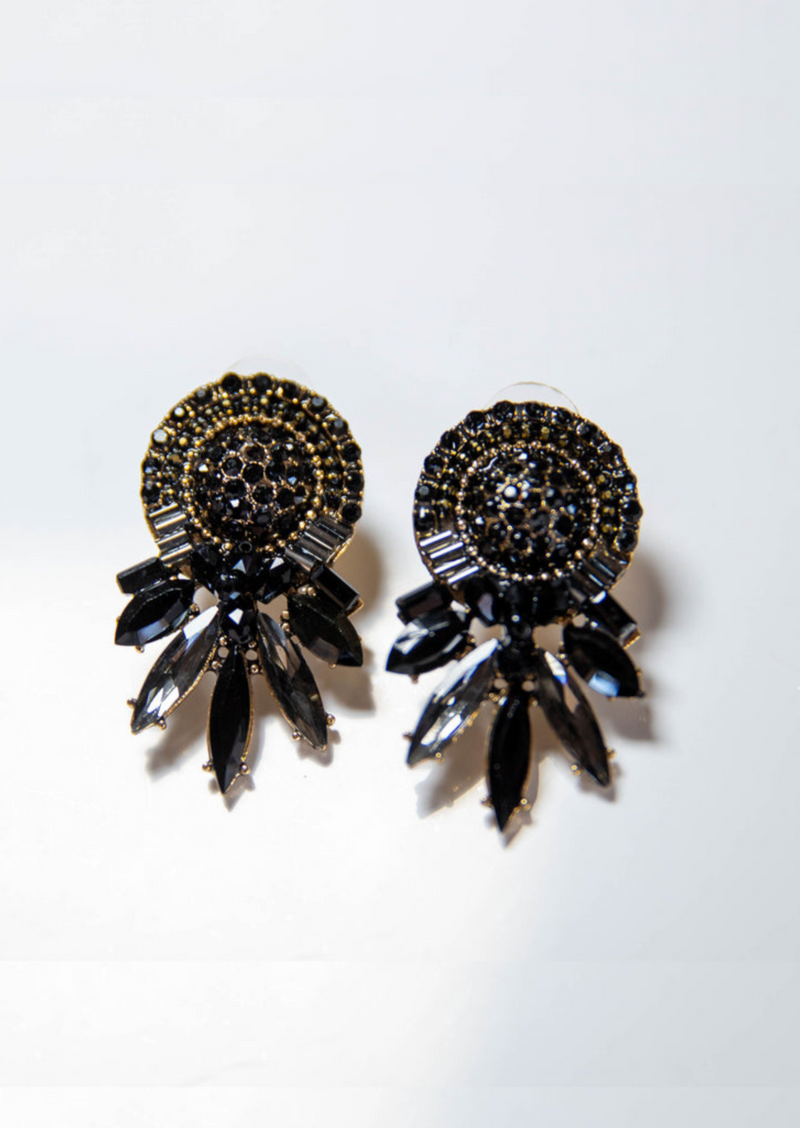 Black Rhine stone Drop Earrings