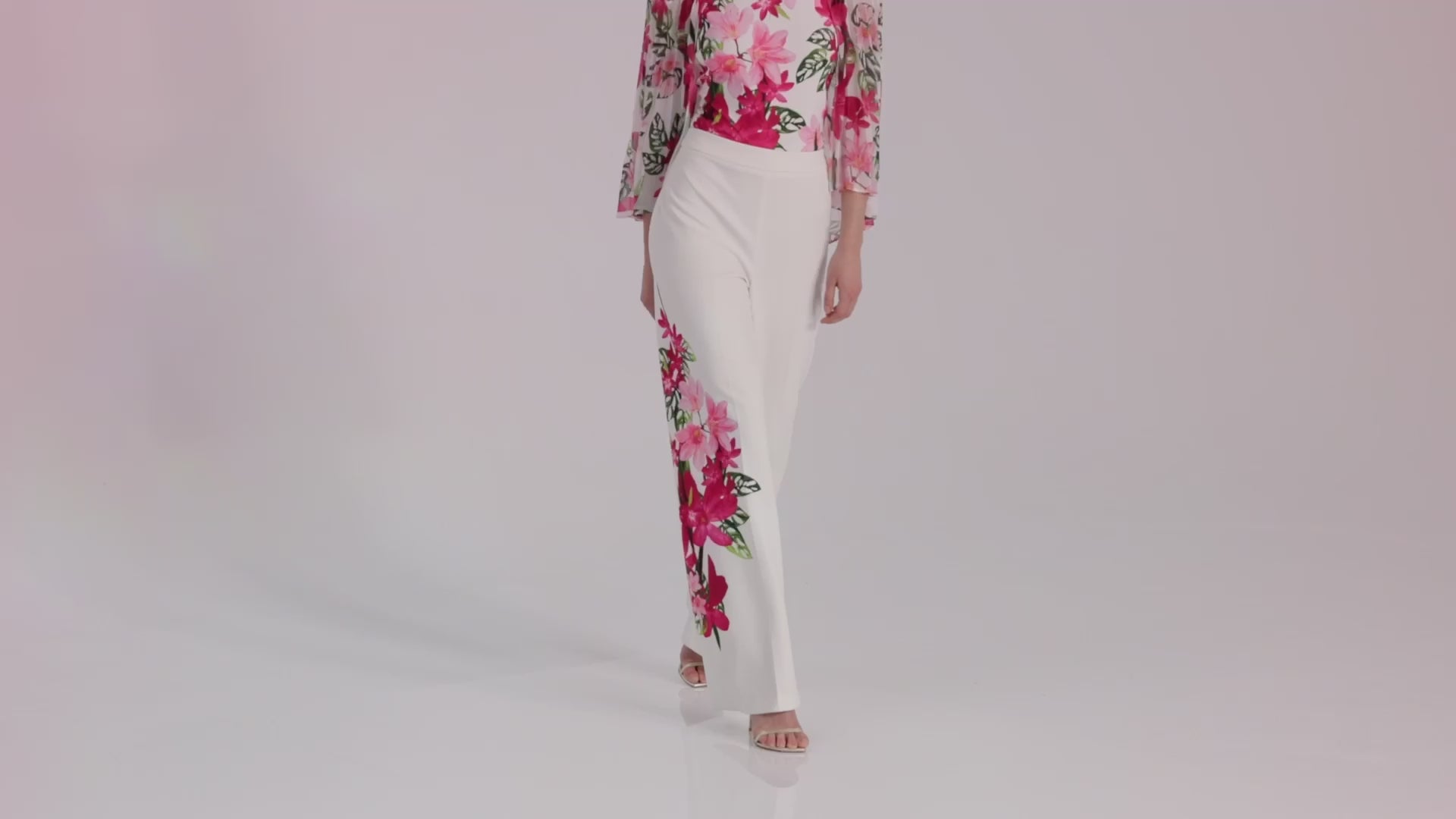 Joseph Ribkoff Floral Print Chiffon Off-the-Shoulder Top