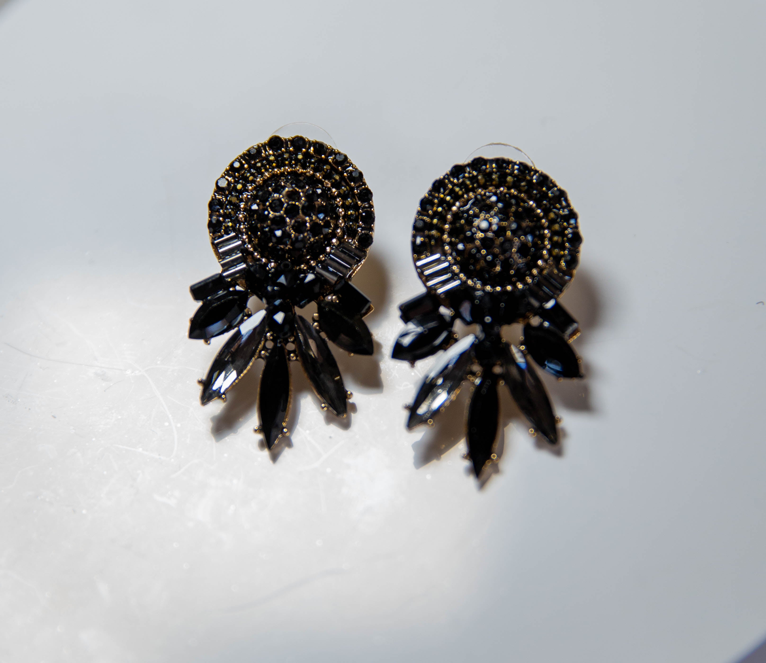 Black Rhine stone Drop Earrings
