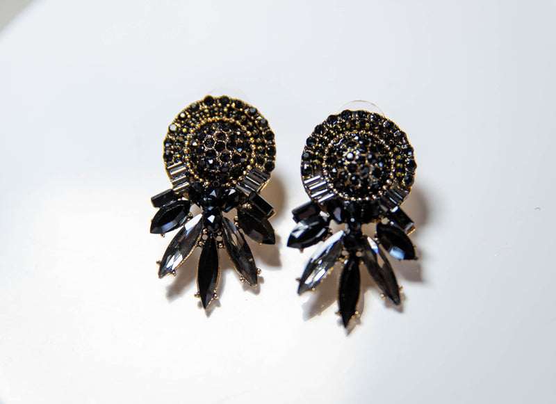 Black Rhine stone Drop Earrings