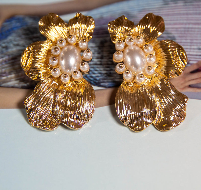Gold and Pearl Large Earrings