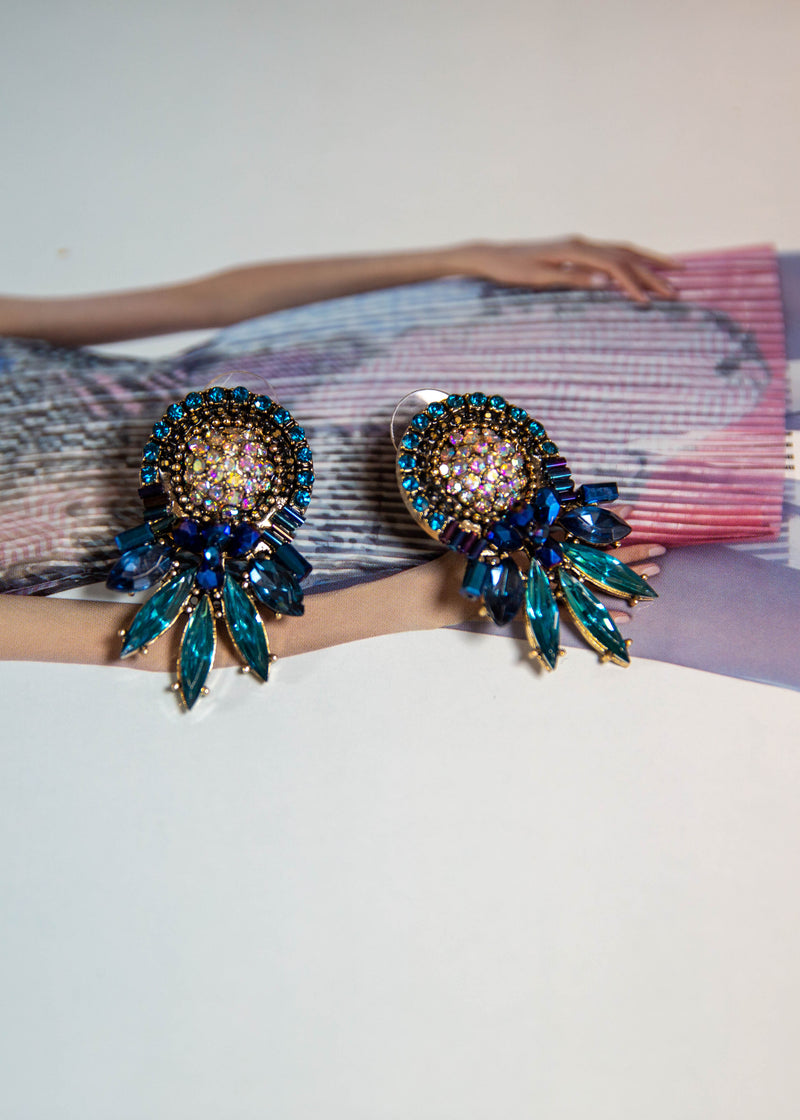 Blue Rhine stone Drop Earrings
