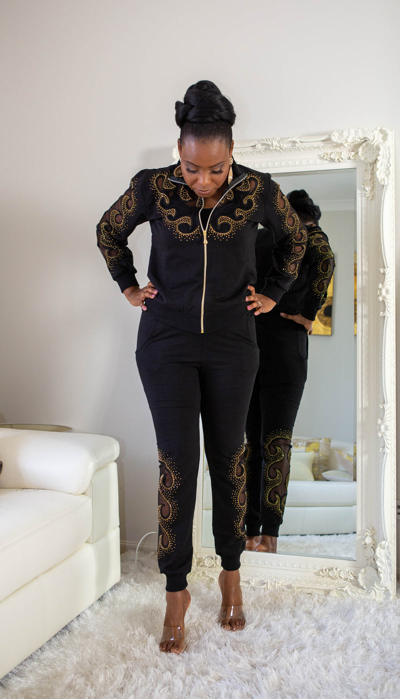 Lace And Gold Stud Detail Tracksuit