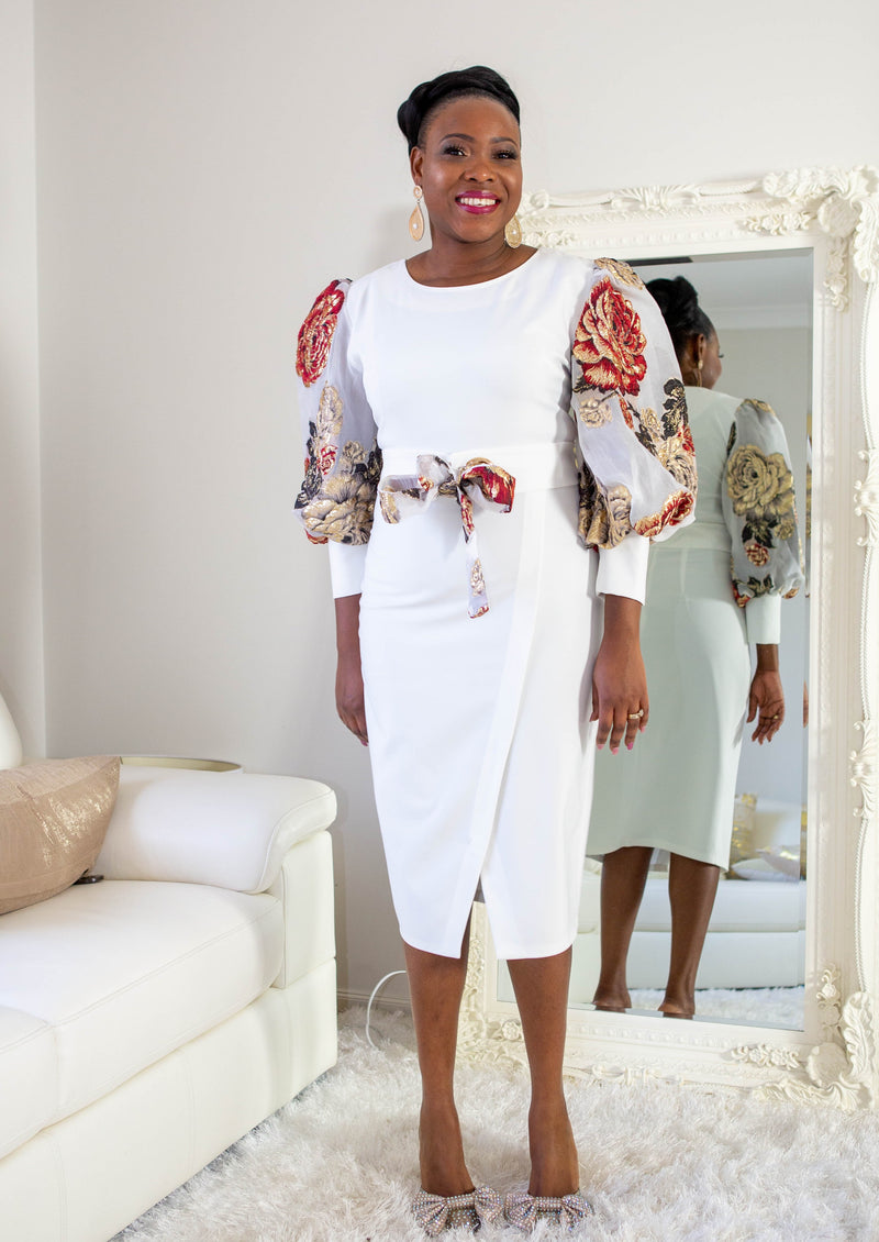Kristy Puff Sleeve Bodycon Dress- White