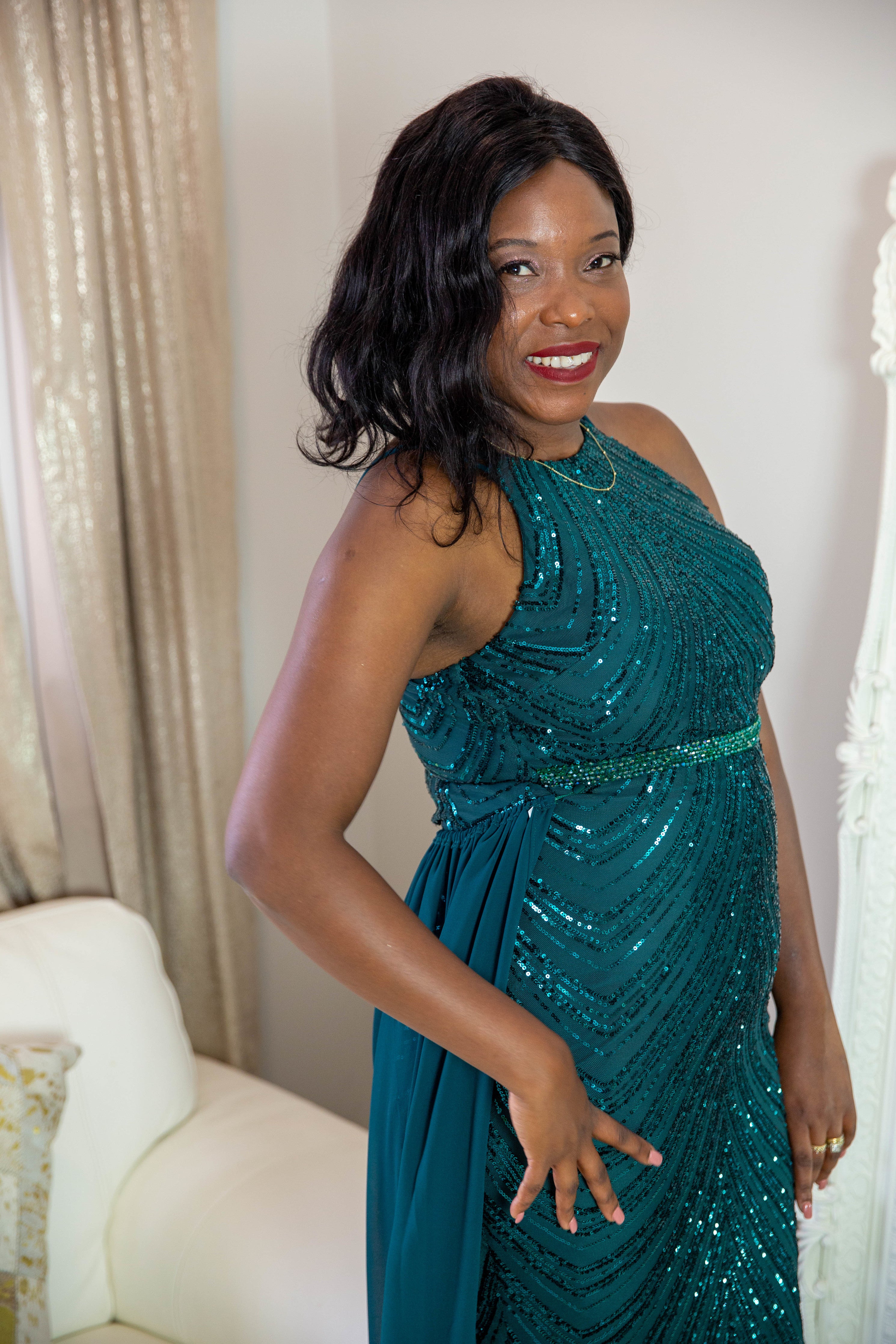 Khadita Navy Teal Mermaid Sequin Dress