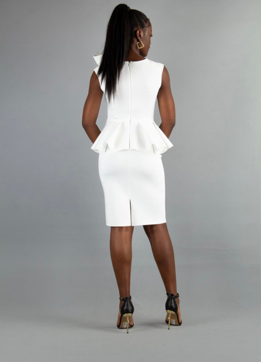 Wendy White Bow Peplum Dress