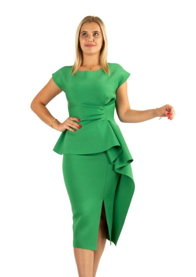 Brittany Structured Peplum Waist Bodycon Dress - Green