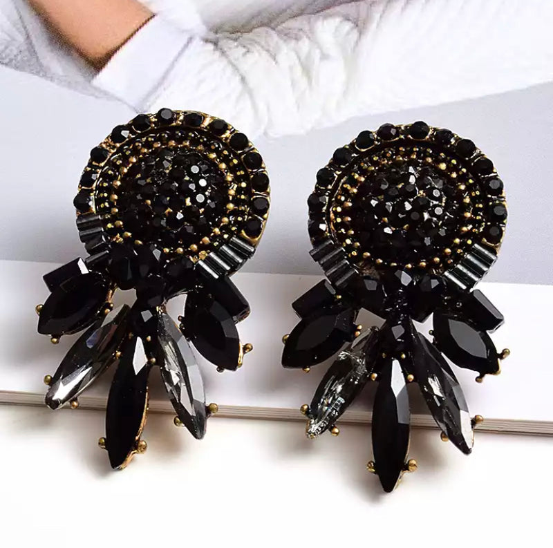 Black Rhine stone Drop Earrings