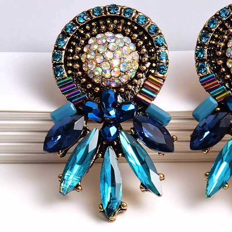 Blue Rhine stone Drop Earrings
