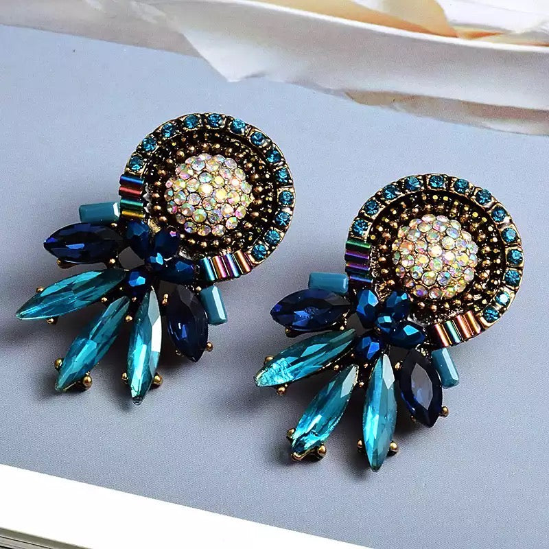 Blue Rhine stone Drop Earrings