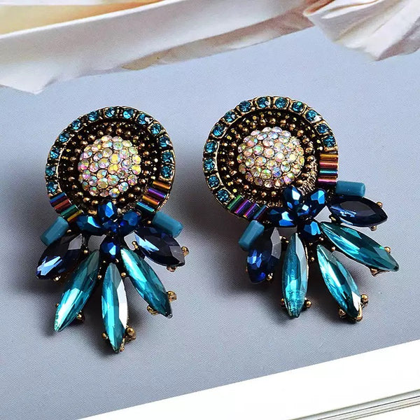 Blue Rhine stone Drop Earrings