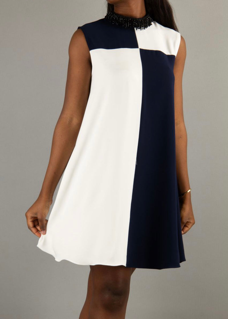 Layla Blue and White Contrast Dress