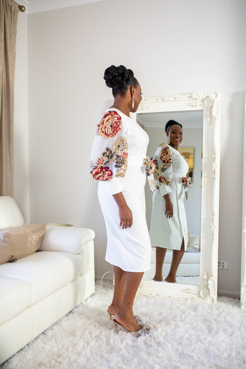 Kristy Puff Sleeve Bodycon Dress- White