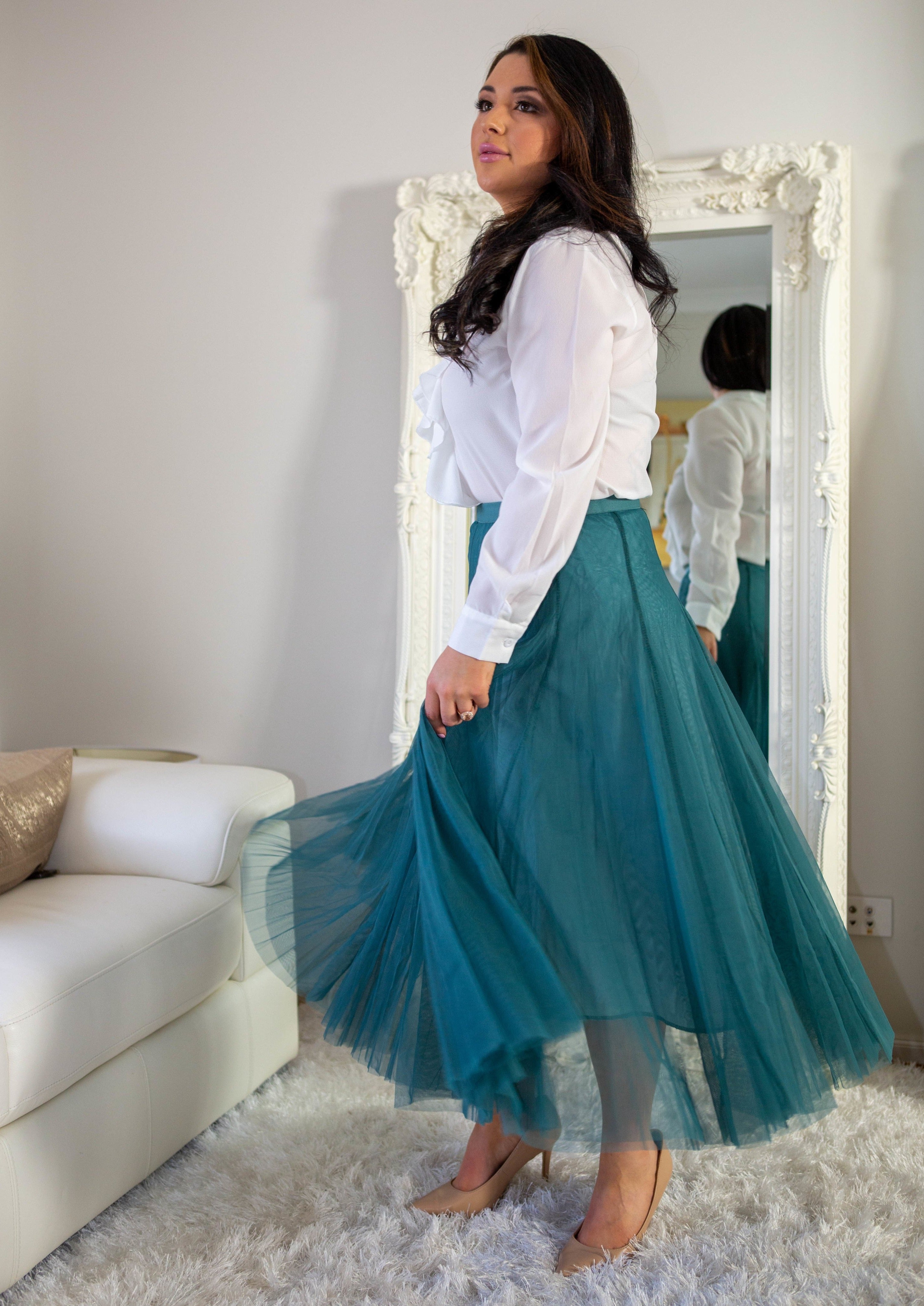 Ana Tulle Swing A- line Skirt -  Mint
