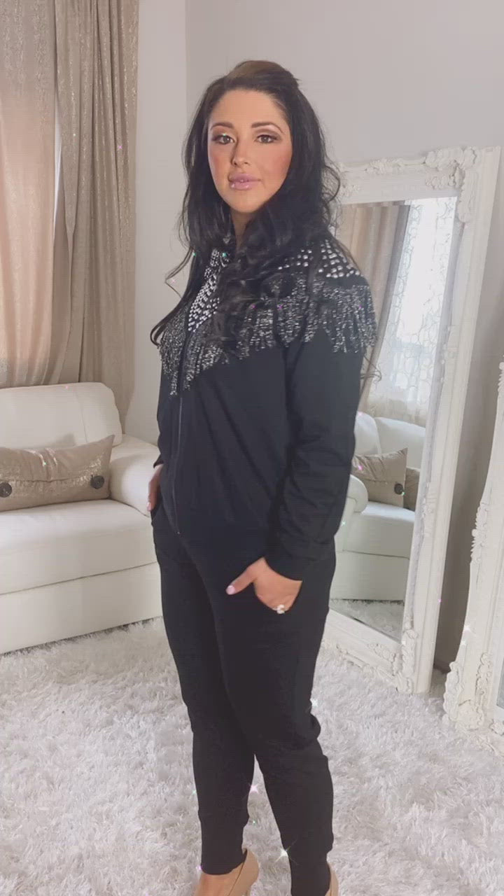 Black Stud And Fringe Trendy Tracksuit