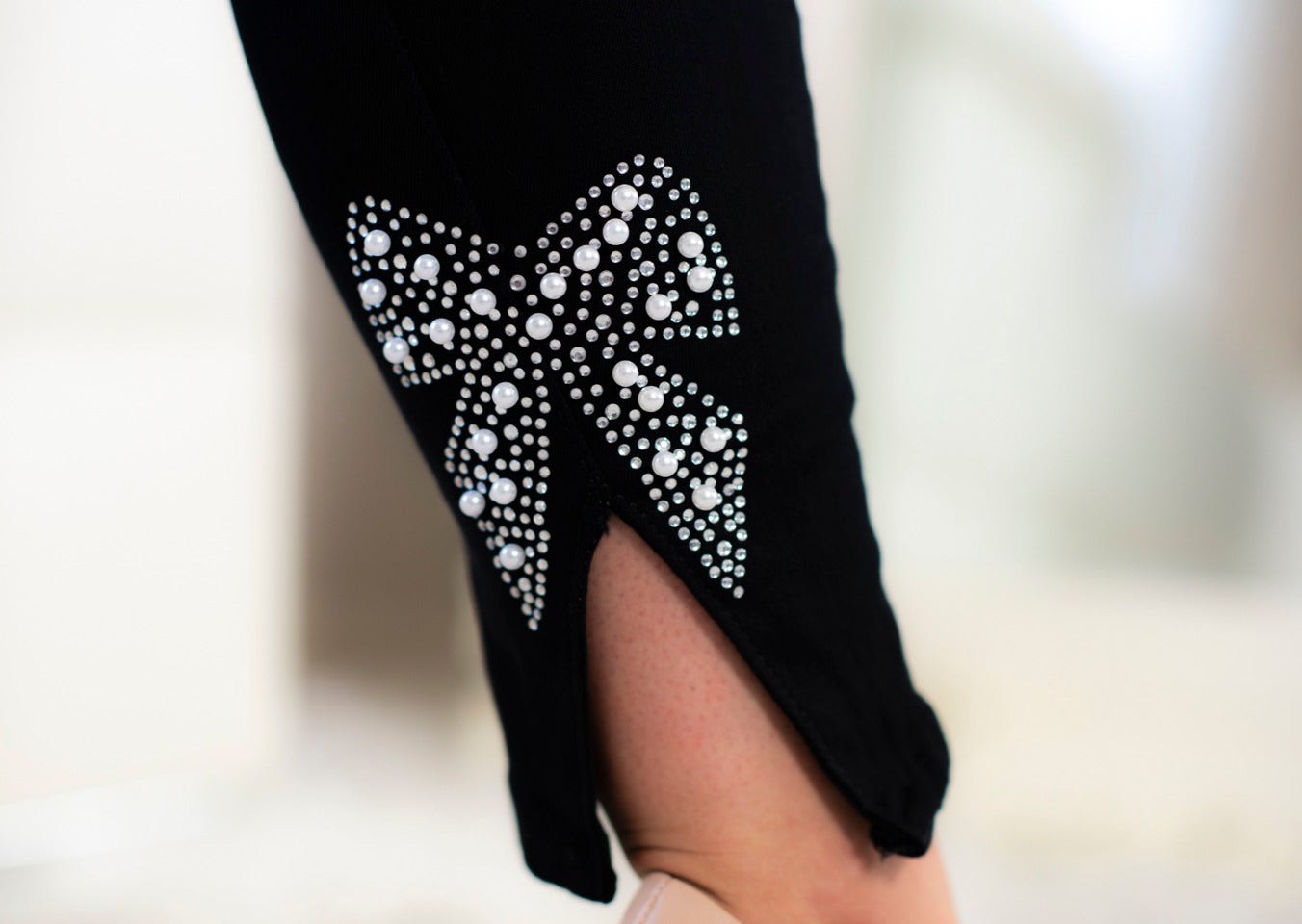 High Waisted Skinny Jeans With Embellished Bow